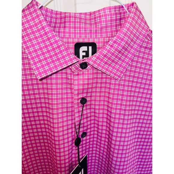 NWT FJ Lisle Pattern Ice Berry Pink Checkered Golf Polo Moisture Wicking Shirt - Picture 10 of 10